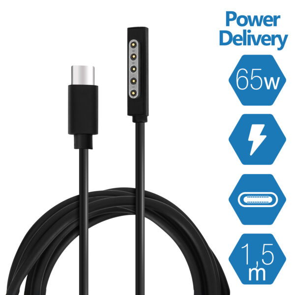 Câble Adaptateur USB-C vers connecteur Microsoft surface Pro 3,4,5,6,7,8 65W (15V 3A)